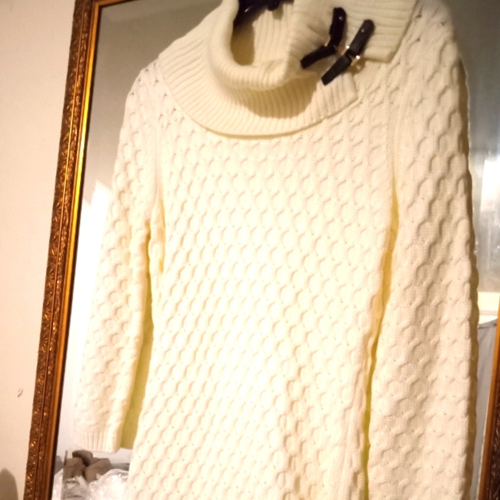 Calvin Klein woven cable knit cowl neck sweater dress